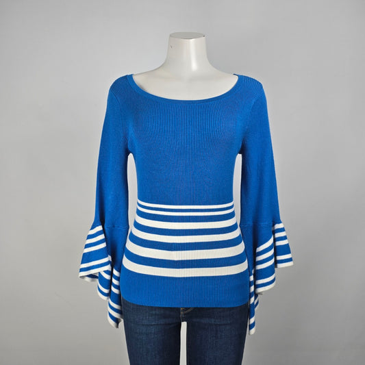 7th Avenue Design Studio Blue Knit Flare Sleeve Sweater Size S