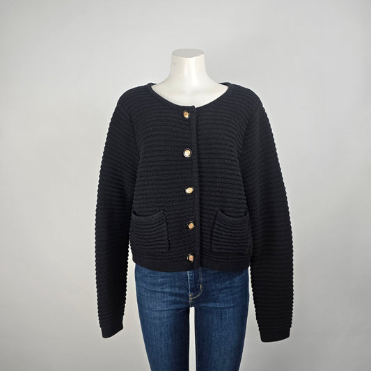 Gemma + Jane Black Cotton Knit Button Up Cardigan Size XL