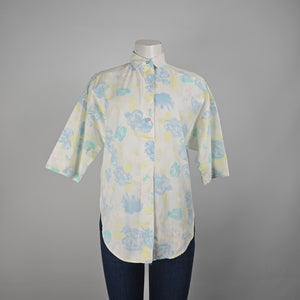 Vintage Sky Path Floral Button Up Short Sleeve Blouse Size L