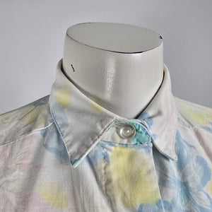 Vintage Sky Path Floral Button Up Short Sleeve Blouse Size L