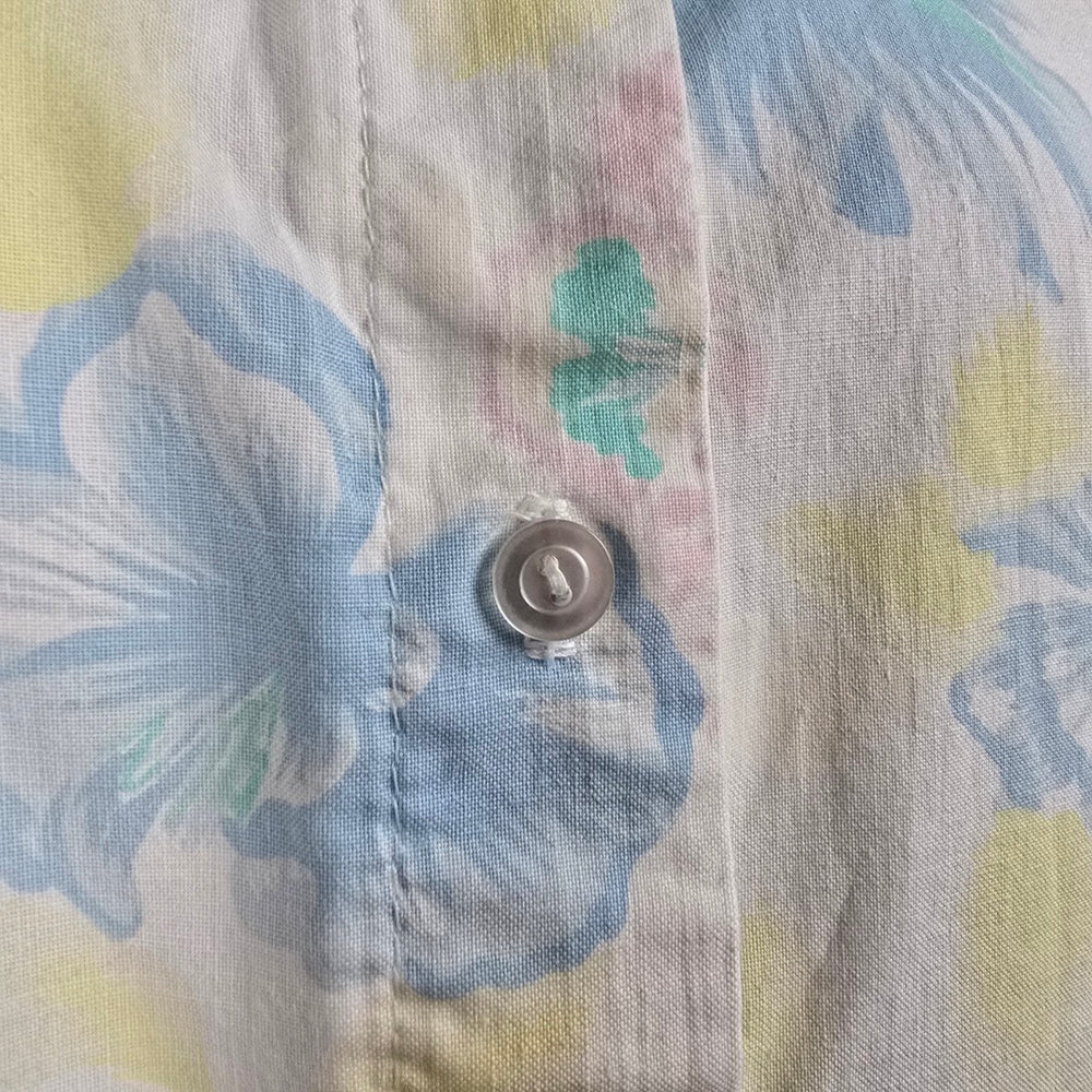 Vintage Sky Path Floral Button Up Short Sleeve Blouse Size L