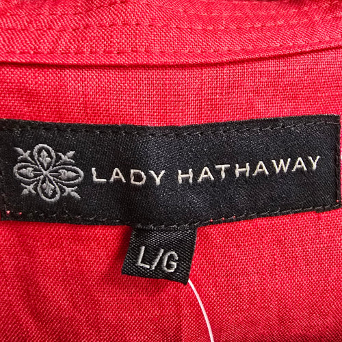 Lady Hathaway Red Linen Button Up Blouse Top Size L