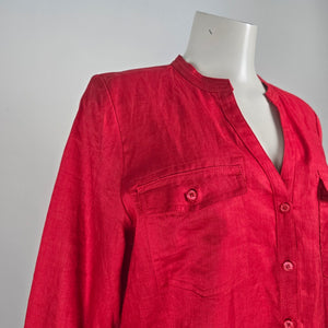 Lady Hathaway Red Linen Button Up Blouse Top Size L