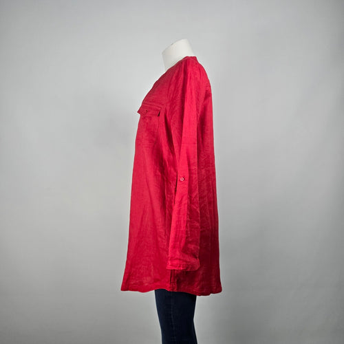Lady Hathaway Red Linen Button Up Blouse Top Size L