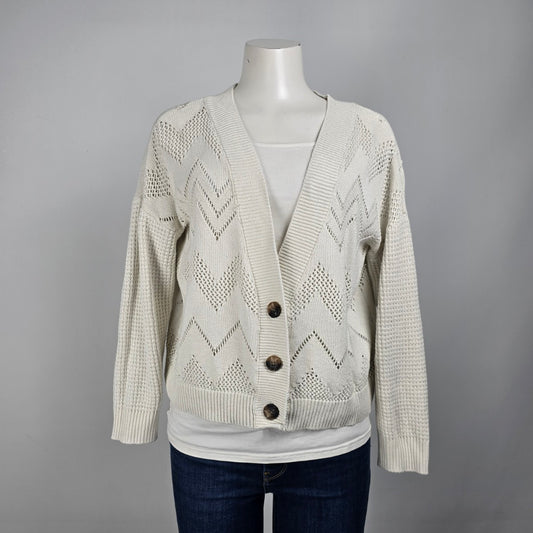 Marled Reunited Clothing Cream Knit Cotton Button Up Cardigan Size L