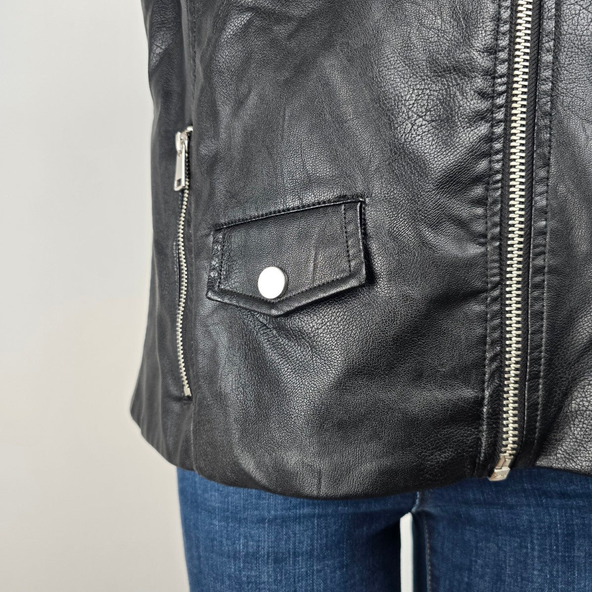 Addition Elle Black Vegan Leather Zip Up Moto Vest Size 1X