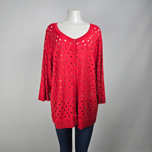Peningtons Red Knit Button Up Cardigan Size 2X