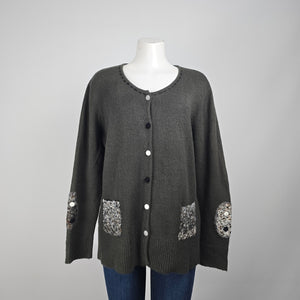 Variations Grey Knit Button Up Cardigan Size XL