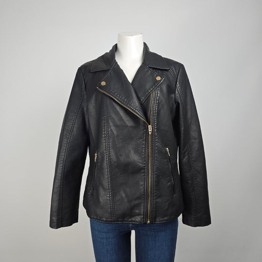 Cleo Black Vegan Leather Moto Jacket Size L