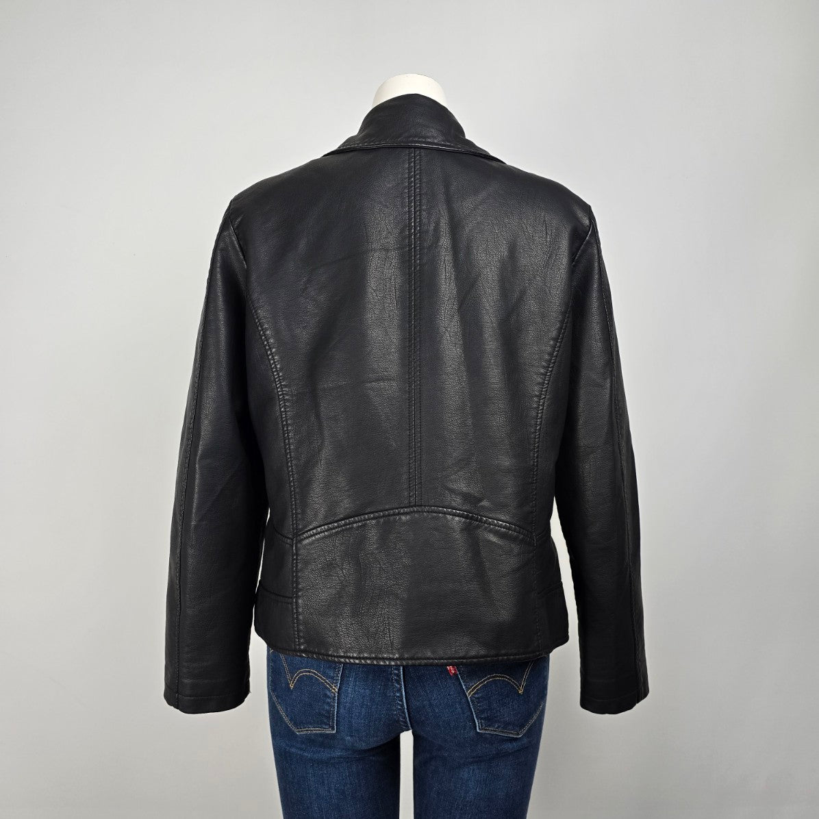 Cleo Black Vegan Leather Moto Jacket Size L