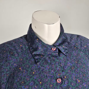 Vintage Leigh Morgan Blue Paisley Button Up Collared Blouse Size L