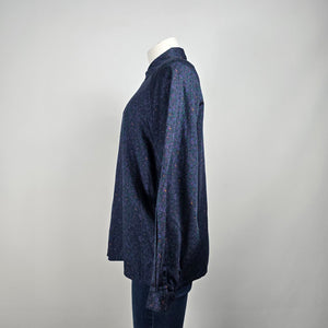 Vintage Leigh Morgan Blue Paisley Button Up Collared Blouse Size L