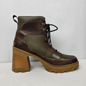 Sorel Brown Leather Brex Chunky Heel Lace Up Ankle Boots Size 11