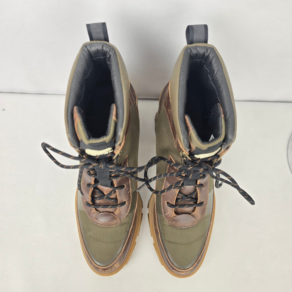 Sorel Brown Leather Brex Chunky Heel Lace Up Ankle Boots Size 11