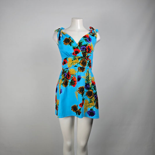 Vintage Gina Rinaldi Blue Floral Mini Dress Size S
