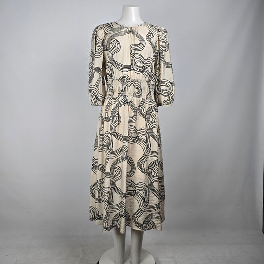 Vero Moda Black & Cream Swirl Print Midi Dress Size L