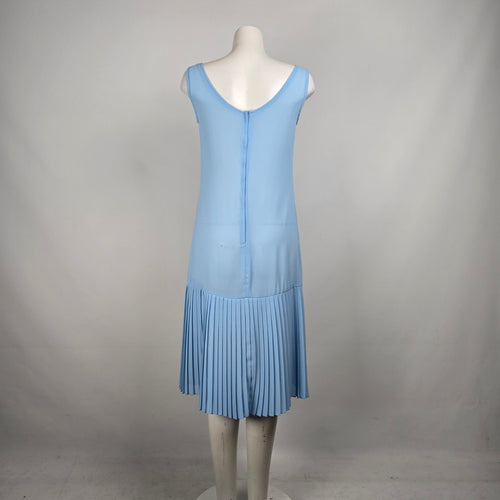 Vintage Blue Sheer Overlay Scalloped Midi Dress Size M