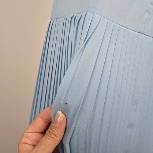 Vintage Blue Sheer Overlay Scalloped Midi Dress Size M