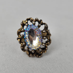 Vintage Gold Tone Aurora Borealis Statement Adjustable Ring