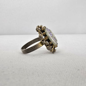 Vintage Gold Tone Aurora Borealis Statement Adjustable Ring