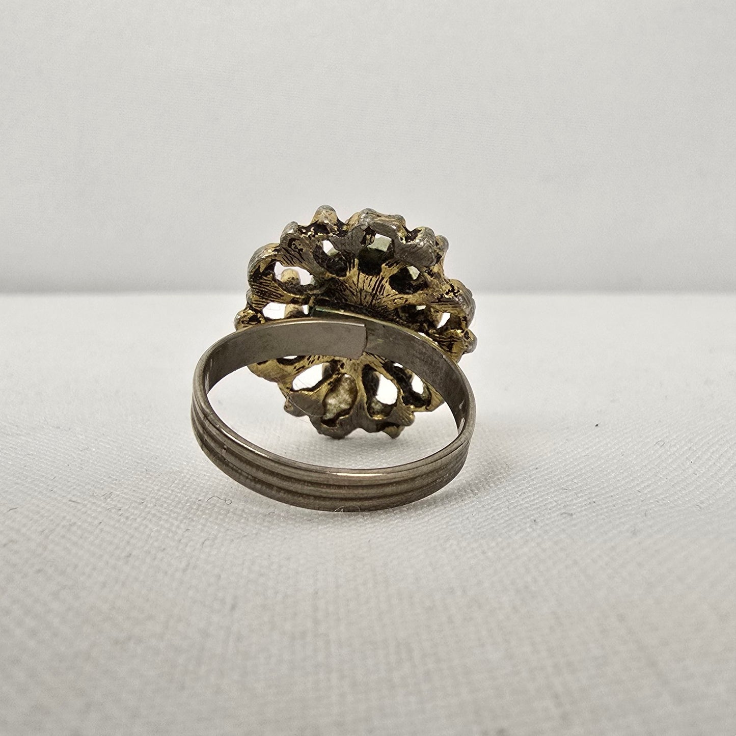 Vintage Gold Tone Aurora Borealis Statement Adjustable Ring