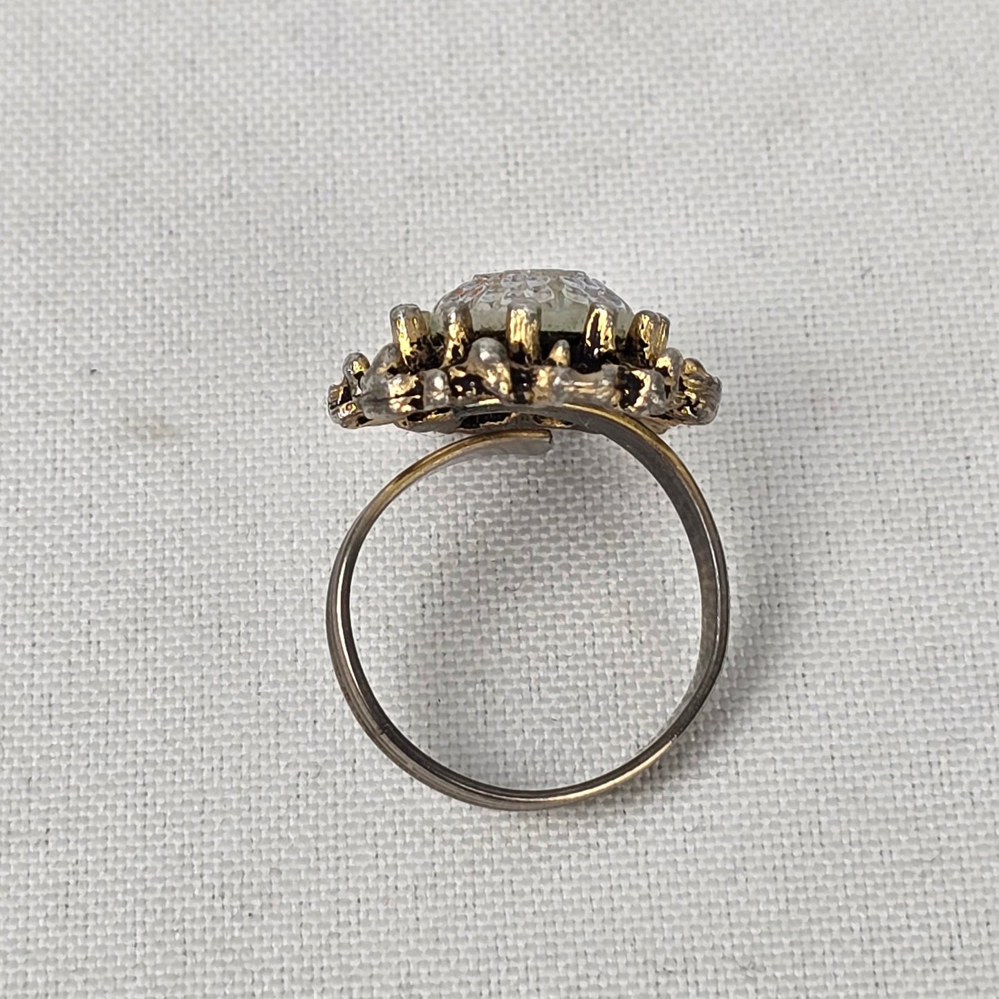 Vintage Gold Tone Aurora Borealis Statement Adjustable Ring