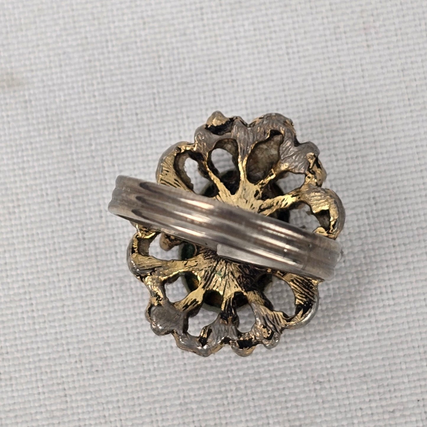 Vintage Gold Tone Aurora Borealis Statement Adjustable Ring