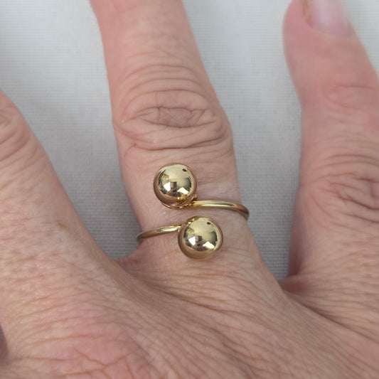 Vintage Gold Tone Double Ball Adjustable Ring