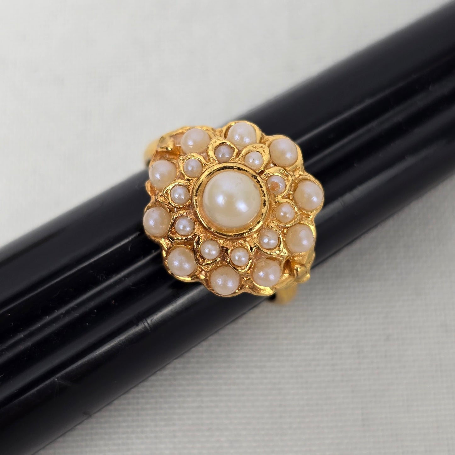Vintage Gold Tone Faux Pearl Ring Size 7.5