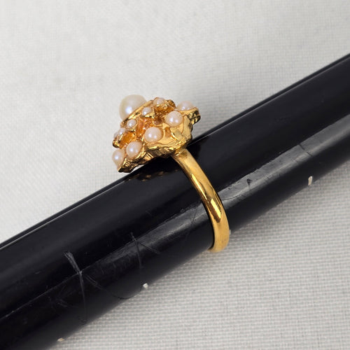 Vintage Gold Tone Faux Pearl Ring Size 7.5