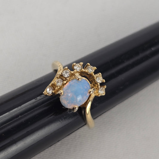 Vintage Gold Tone Faux Opal Rhinestone Ring Size 6.5