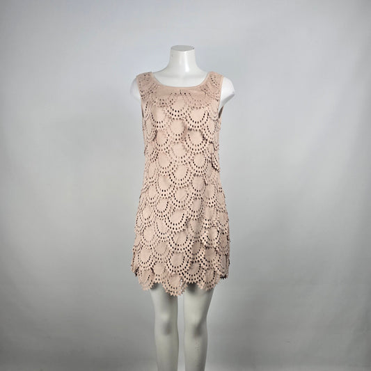 Tata Jolie Cream Faux Suede Laser Cut Scalloped Mini Dress Size L