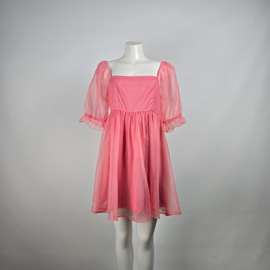 Pieces Pink Puff Sleeve Empire Waist Mini Dress Size M/L