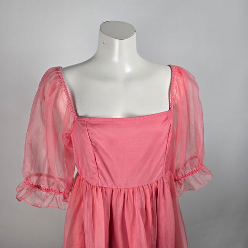 Pieces Pink Puff Sleeve Empire Waist Mini Dress Size M/L