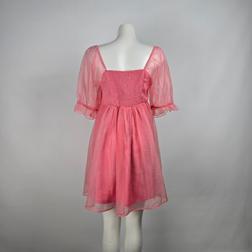 Pieces Pink Puff Sleeve Empire Waist Mini Dress Size M/L