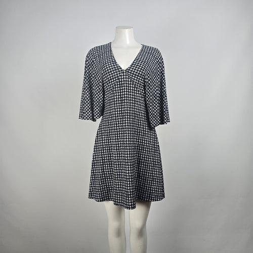 Michael Kors Black Houndstooth Flare Sleeve Mini Dress Size S