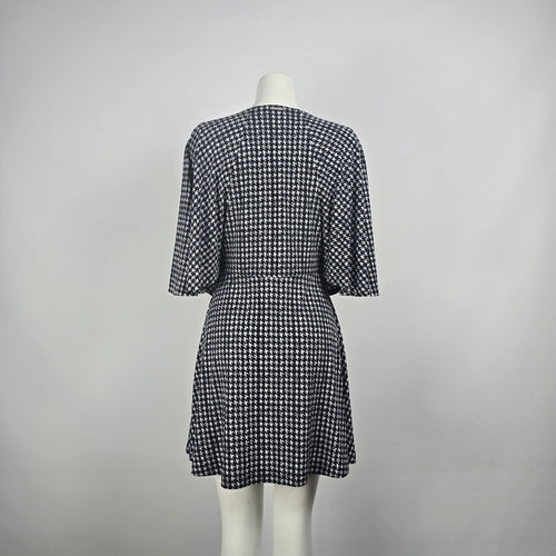 Michael Kors Black Houndstooth Flare Sleeve Mini Dress Size S