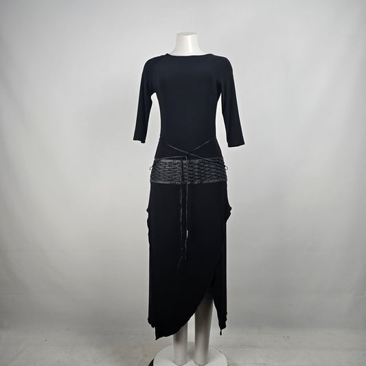 Joseph Ribkoff Black Faux Leather Detail Asymmetrical Midi Dress Size 8