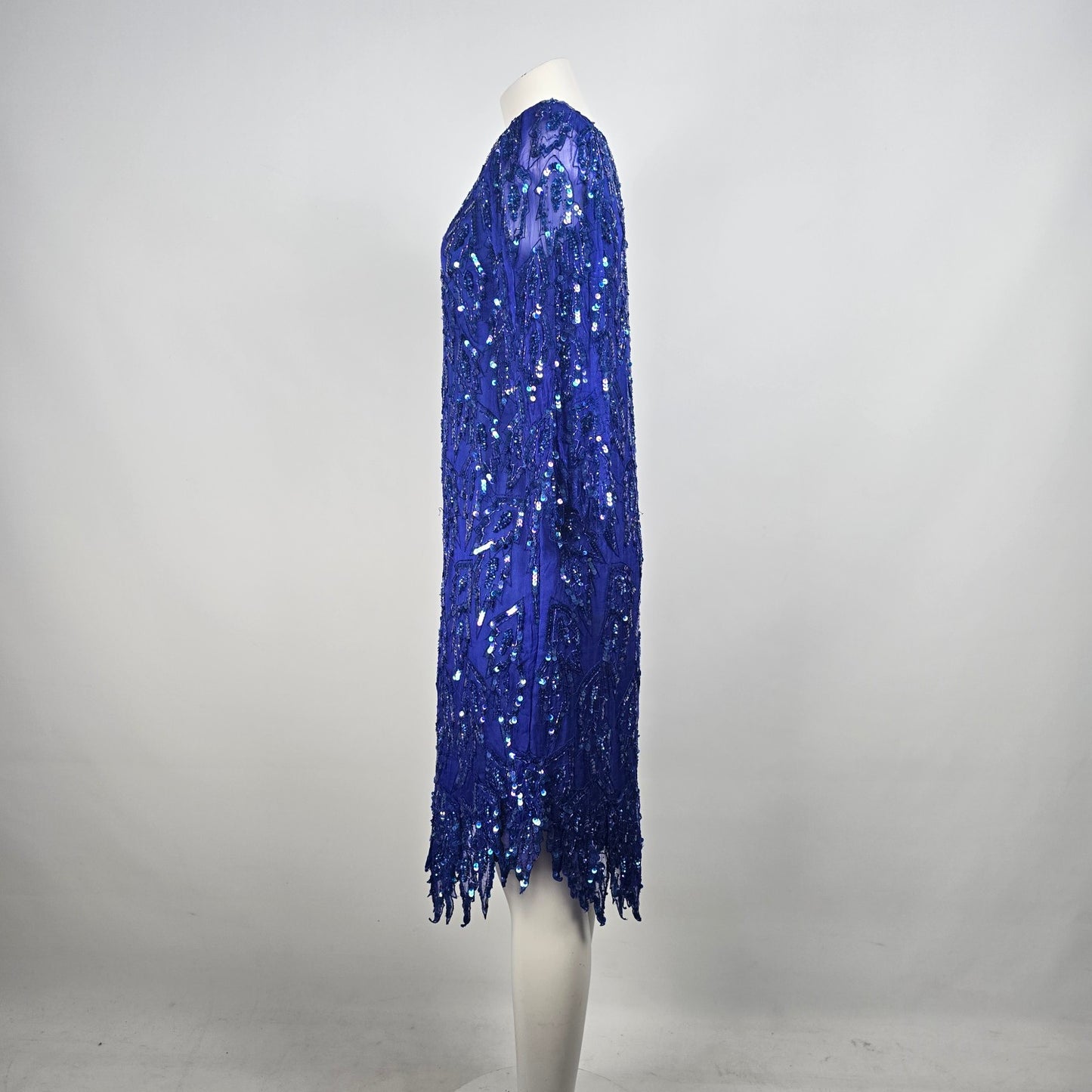 Vintage Scala Blue Sequined Beaded Evening Dress Size M