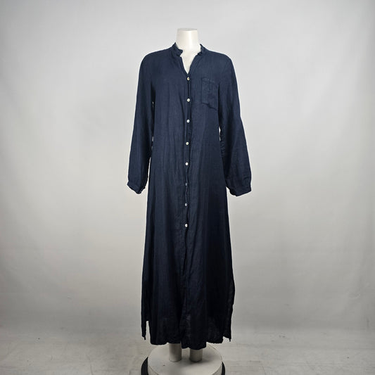 Laura Bianchi Navy Blue Linen Button Up Maxi Dress Size M