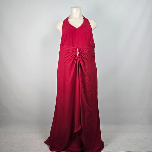 Red Beaded Halter Neckline Event Gown Size 2XL