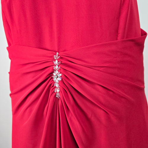 Red Beaded Halter Neckline Event Gown Size 2XL