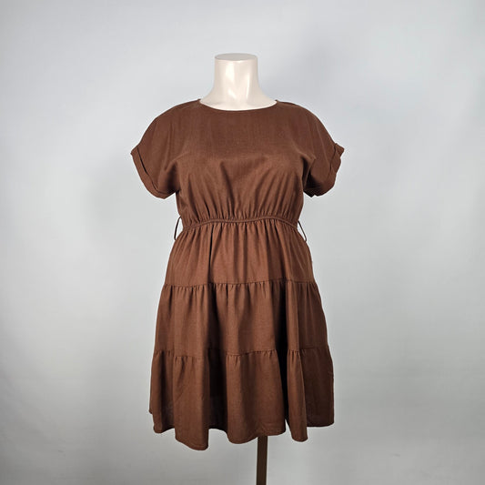 Perch Brown Linen Tiered Mini Dress Size 3XL
