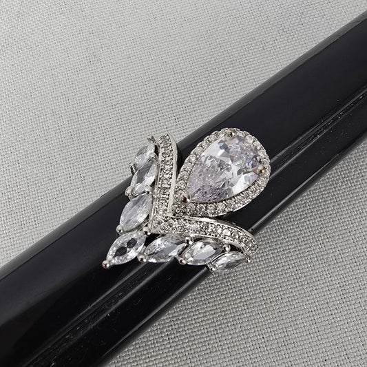 S925 Silver Tone Crystal Statement Ring Size 8