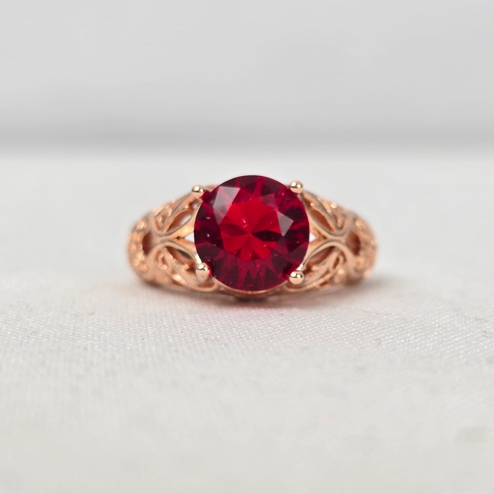 Copper Tone Red Stone Statement Ring Size 7.5