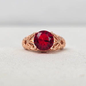 Copper Tone Red Stone Statement Ring Size 7.5