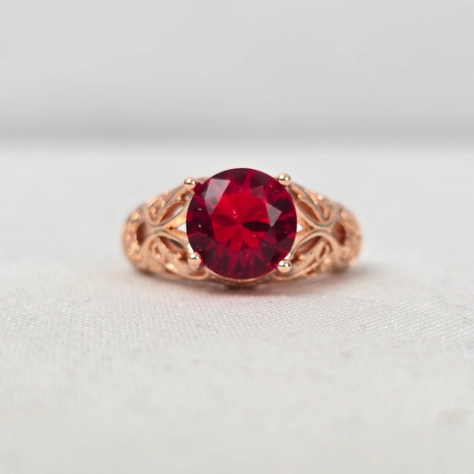 Copper Tone Red Stone Statement Ring Size 7.5