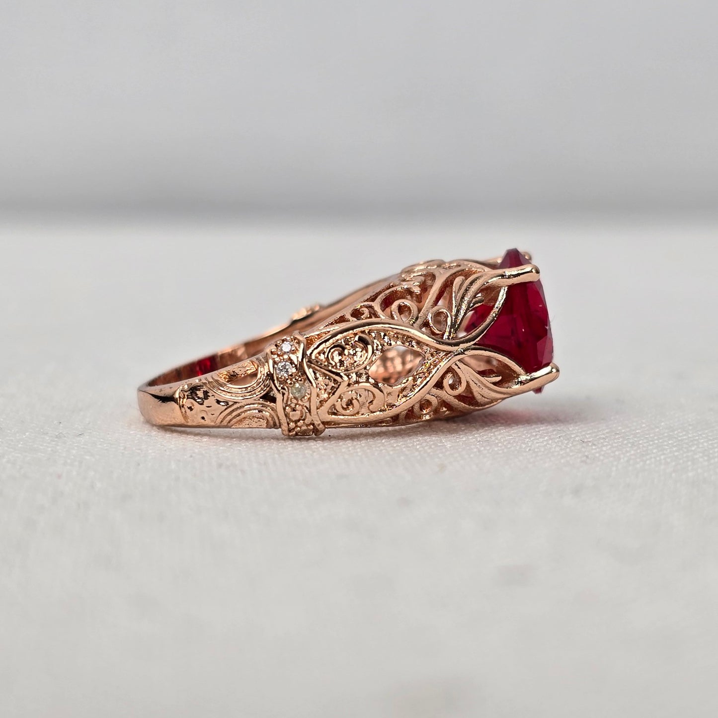Copper Tone Red Stone Statement Ring Size 7.5