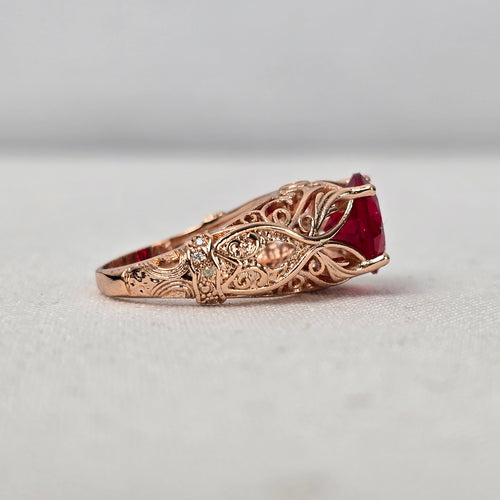 Copper Tone Red Stone Statement Ring Size 7.5