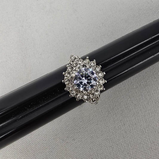 Silver Tone Crystal Statement Ring Size 8
